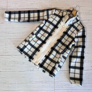 T by Talbots Jacket Womens SZ MP Black and White Merry Plaid Cozy Sherpa Outdoor